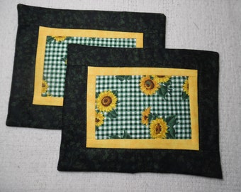 Sunflowers and Green Gingham Quilted Mug Rugs (2)