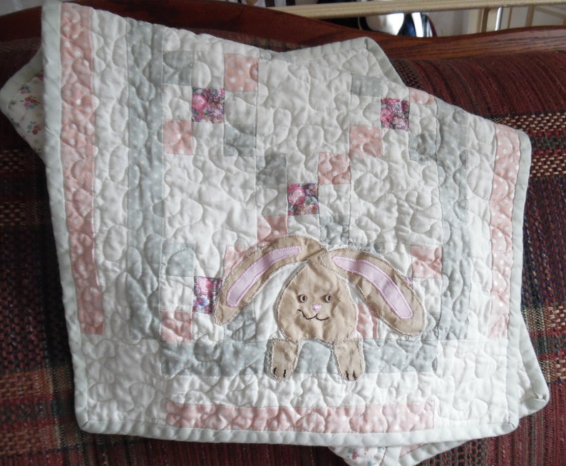 Bunnies and Pastel Patchwork Quilted Table Runnner