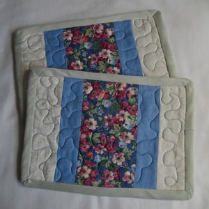 Blue and Pink Floral Quilted MugRugs (2)