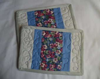 Blue and Pink Floral Quilted MugRugs (2)