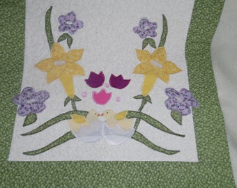 Spring Flowers and Chicks Quilted Tablerunner