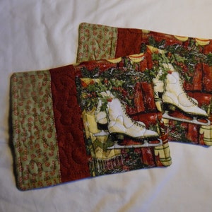 Ice skates  and candy canes mug rugs