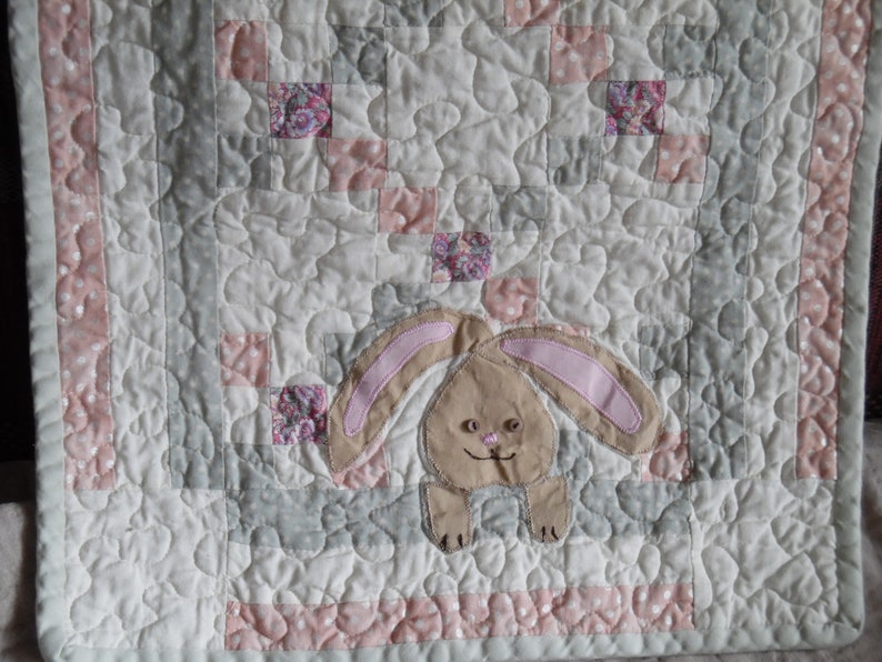 Bunnies and Pastel Patchwork Quilted Table Runnner