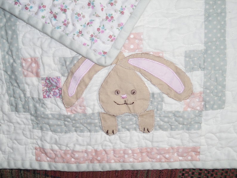 Bunnies and Pastel Patchwork Quilted Table Runnner