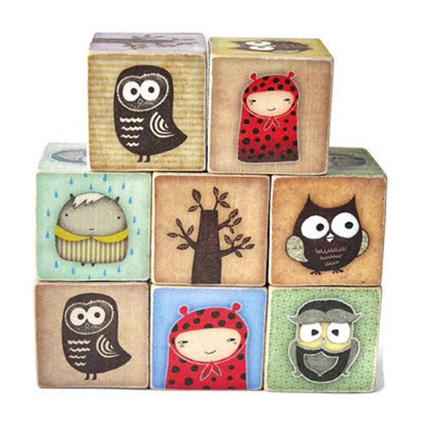 Owl and Woodland Creatures Wooden Blocks