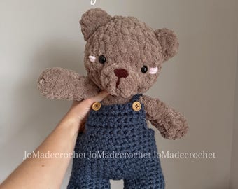 Teddy Bear with overalls crochet PATTERN: Amigurumi Stuffed Animal, (PDF pattern)