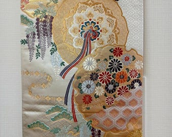 Vintage Japanese Obi: Gold & Red Embroidered Butterfly Wall