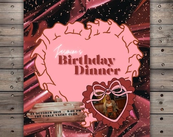 Birthday Dinner Invitation Template: Pink Party Flyer (Canva)