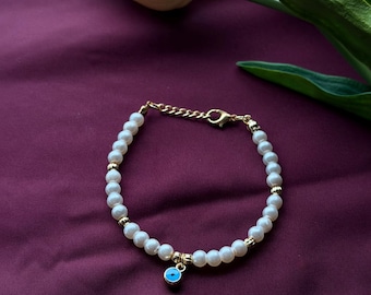Pearl Bead Bracelet Minimalist Gold Dainty Protection Jewelry Birthday Gift for her
