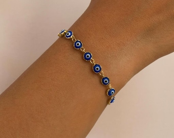Sterling Silver Evil Eye Bracelet: Nazar Blue Protection Jewelry