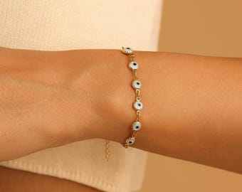 Sterling Silver Evil Eye Bracelet | Protection Charm Jewelry | Handmade Dainty Bracelet | Christmas Gift