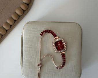 Red Women’s Bracelet Watch • Adjustable Rose Gold Bracelet  • Christmas & Birthday Gift for Her