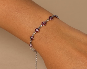 Red Evil Eye Chain Bracelet: Silver Protection Jewelry
