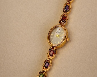 Handmade Vintage Gemstone Watch Bracelet , Elegant Small Wristwatch, Birthday Charm Colorful Watch Gift
