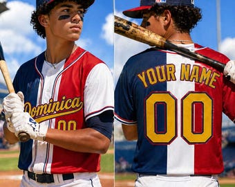 Personalisierte Dominikanische Republik Baseball Trikot, benutzerdefinierte DR Flagge Sport Shirt mit Name & Nummer, Dominikanische Pride Geschenk, Herren Baseballbekleidung