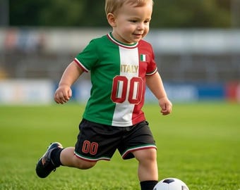 Italien Fußball Trikot Kinder Personalisierte Namen Nummer, Italienisch Fußball Shirt Kleinkind, Benutzerdefinierte Italien Trikot, Fußballfan Geschenk für Jungen Mädchen