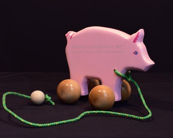 Pig, Pink Pig,  Wooden Pull Toy, Pig Toy, Farm Animal Toy, Handmade Toy, Wooden Toy, Childrens Gifts, Kids Gifts, Handmade Toy, Pull Toy