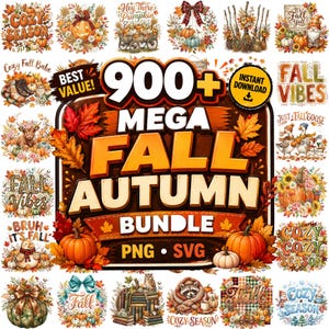 900+ Herbst PNG & SVG Bundle, Herbst Designs, Grafiken für die gemütliche Saison, Sofort Download