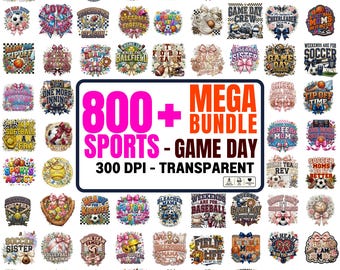 800+ Sports PNG Bundle, Game Day Graphics, Football, Baseball & Soccer Designs
