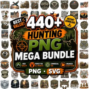 440+ Hunting PNG SVG Bundle, Deer and Duck Hunting Designs, Instant Download