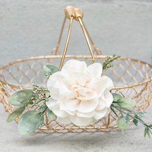 Blumenmädchen Korb Champagner Gold: Eukalyptus & Elfenbein Rose Hochzeitsdeko