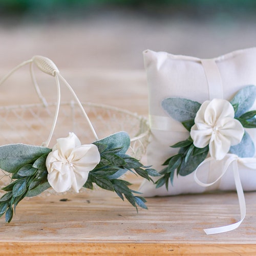 Flower Girl Basket and Ring Bearer Pillow Set Willow Wedding Etsy