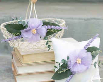 Lavender Flower Girl Basket Set: Ivory Wedding Decor