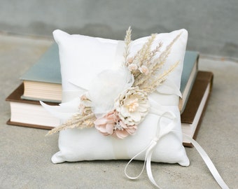 Ring Bearer Pillow | Boho | Wedding Ring Pillow | Ivory Linen-look Wedding Ring Display | Neutral Pillow | Ring Cushion Photo Prop