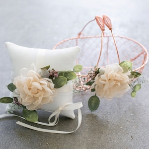 Boho mand bloemenmeisjes | Wilgenmand koper, rustiek, goud, ivoor of rotan | Glamoureuze set bloemenmeisjes en ringdrager | Bruiloftsmand