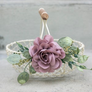 Matching Flower Girl Basket, Crown & Ring Pillow Set | Mauve Wire Flower Girl Basket | Flower Girl Set | Wedding Ring Pillow | Ring Bearer