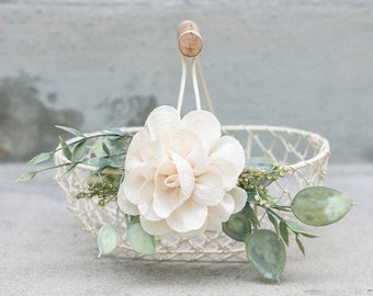 Flower Girl Basket | Rustic Wire Basket | Wedding Basket for Small Flower Girl | Boho Flower Girl Gift | Mauve Warm Taupe or Ivory Flower