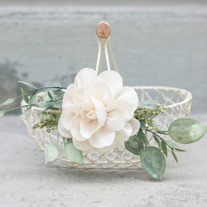 Boho Flower Girl Basket | Small Flower Girl Gift | Rustic Wire Basket | Barn Wedding Basket | Petite Shallow Ivory Basket | Ivory Flower