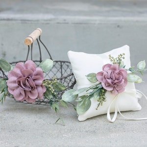 Flower Girl Basket & Ring Bearer Pillow Set | Rustic Bronze Small Basket | Simple Basket Set | Flower Girl Set | Boho Wedding | Ring Pillow
