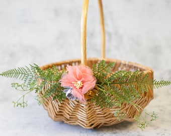 Flower Girl Basket | Spring and Summer Weddings Rattan Wedding Basket | Boho Wicker Basket | Flower Girl Basket | Gift Basket with Greenery