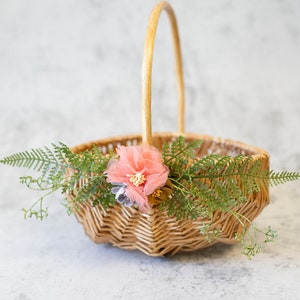 Flower Girl Basket | Spring and Summer Weddings Rattan Wedding Basket | Boho Wicker Basket | Flower Girl Basket | Gift Basket with Greenery