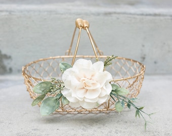 Champagne Gold Metallic Flower Girl Basket | Golden Wedding or Gift Basket | Modern, Decorated Flower Girl Basket | Gold Glam Wedding Decor