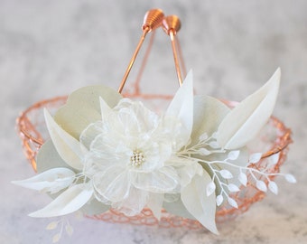 Rose Gold Flower Girl Basket: Winter White Floral Wedding Decor