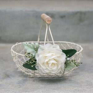 Rustic Flower Girl Basket | Small Flower Girl Gift | Rustic Wire Basket | Barn Wedding Basket | Petite or Large Ivory Basket | Ivory Flower