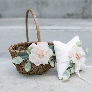 Flower Girl Basket | Willow Wedding Basket | Flower Girl Basket | Romantic Flower Girl Basket | Gift Basket w/ Greenery | Vintage Wedding