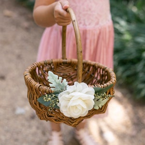 Flower Girl Basket | Willow Wedding Basket | Rustic Wicker Basket | Small Flower Girl Basket | Gift Basket w/ Greenery | Decorated Basket