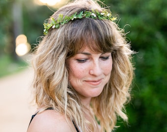 Fern Flower Crown: Woodland Wedding Halo with Silk Ribbon