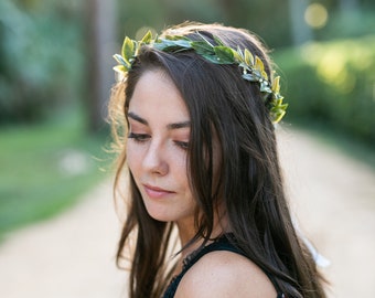 Greenery Flower Crown | Grecian or Goddess Crown | Wedding Boudoir Hairpiece | Greenery Leaf Crown | Flower girl or Bridesmaid Matching Gift