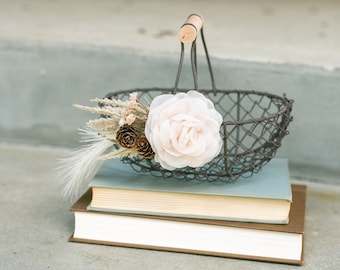 Boho Rustic Flower Girl Basket | Desert Wedding Decor or Gift Basket | Modern Decorated Flower Girl Sets | Matching Wedding Set