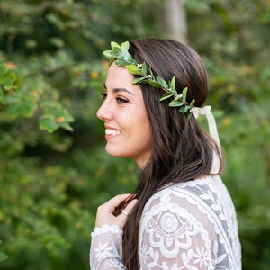 Green Leaf Crown Boudoir, Bridal Shower Hair Piece Simple Flower Crown Boho Wedding Halo Bridesmaid or Wedding Gift Sage Leaf image 3