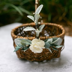 Flower Girl Basket | Willow Wedding Basket | Flower Girl Basket | Small Flower Girl Basket | Gift Basket w/ Greenery | Rustic Basket