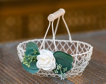 Flower Girl Basket | Young or Small Flower Girl | Mini Wedding Basket | Modern Flower Girl Basket | Eucalyptus Greenery Wedding Decor