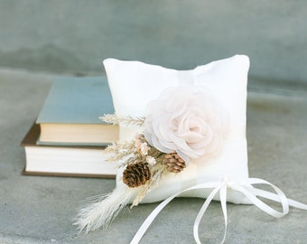 Ring Bearer Pillow | Woodland | Wedding Ring Pillow | Ivory Linen-look Wedding Ring Display | Neutral Pillow | Ring Cushion Photo Prop