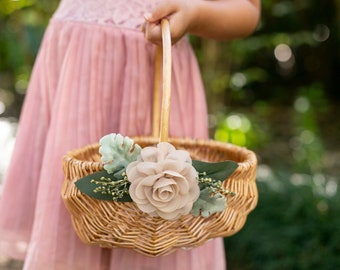 Flower Girl Basket | Willow Wedding Basket | Rustic Wicker Basket | Rattan Flower Girl Basket | Gift Basket w/ Greenery | Decorated Basket