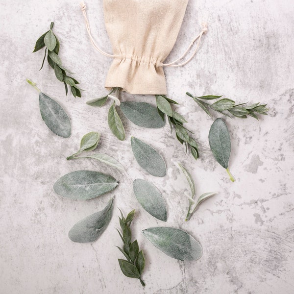 Loose Faux Greenery Bundle | Toss Petal Leaves | Table Styling Leaves and Branches | Photo Prop Faux Greenery | Lambs Ear | Italian Ruscus