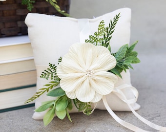 Ring Bearer Pillow  | Wedding Ring Pillow | Ivory Wedding Ring Display | Floral Pillow | Greenery Pillow | Ring Cushion